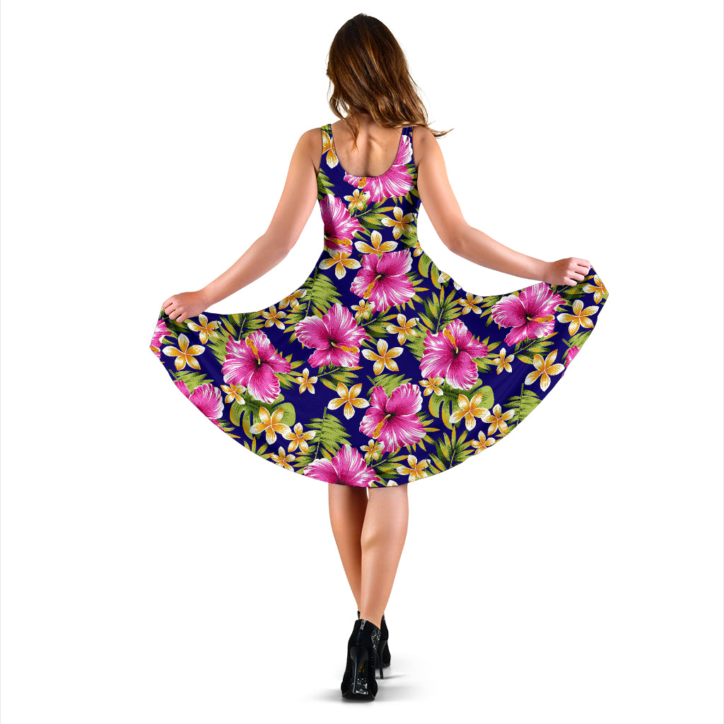 Pink Hibiscus Pattern Print Design HB027 Midi Dress