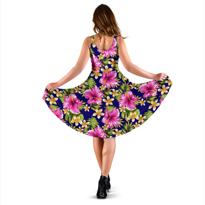 Pink Hibiscus Pattern Print Design HB027 Midi Dress