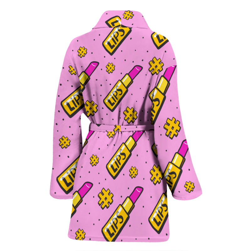 Lipstick Pattern Print Design LT03 Women Bathrobe