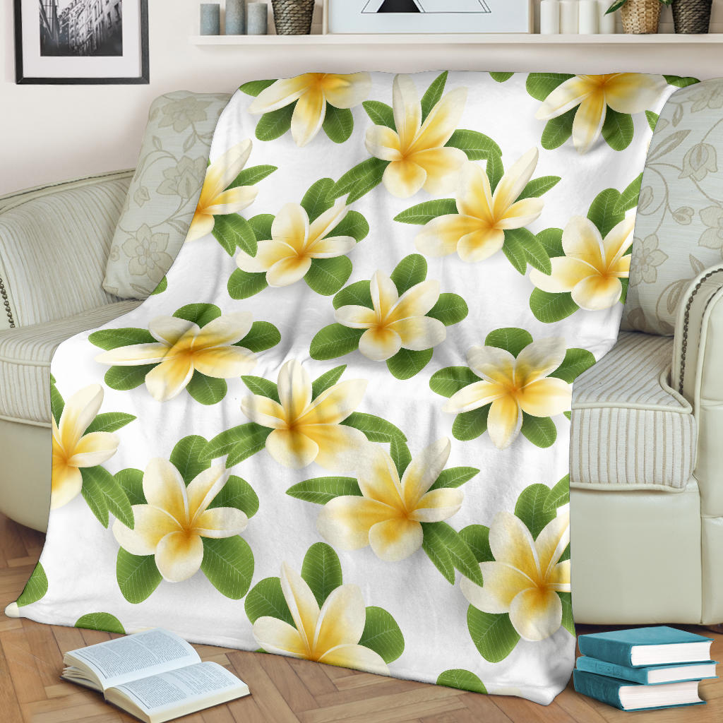 Yellow Plumeria Pattern Print Design PM012 Fleece Blanket