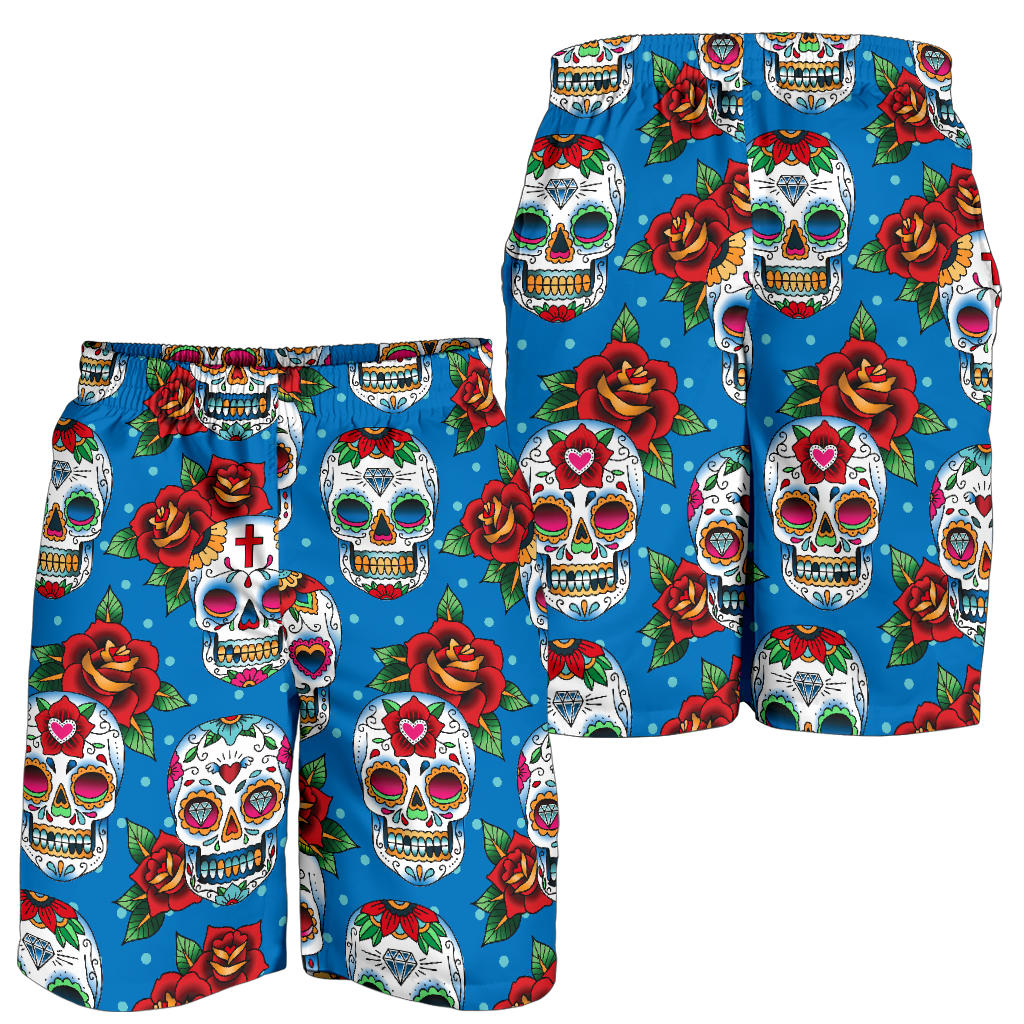 Sugar Skull Rose Pattern Mens Shorts