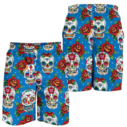 Sugar Skull Rose Pattern Mens Shorts