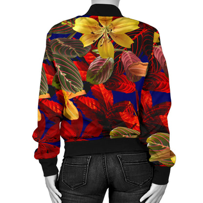 Lily Pattern Print Design LY014 Women Bomber Jacket