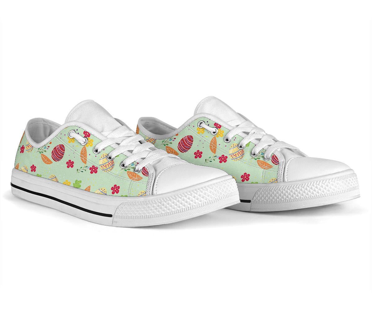Easter Eggs Pattern Print Design RB07 White Bottom Low Top Shoes