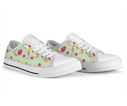 Easter Eggs Pattern Print Design RB07 White Bottom Low Top Shoes