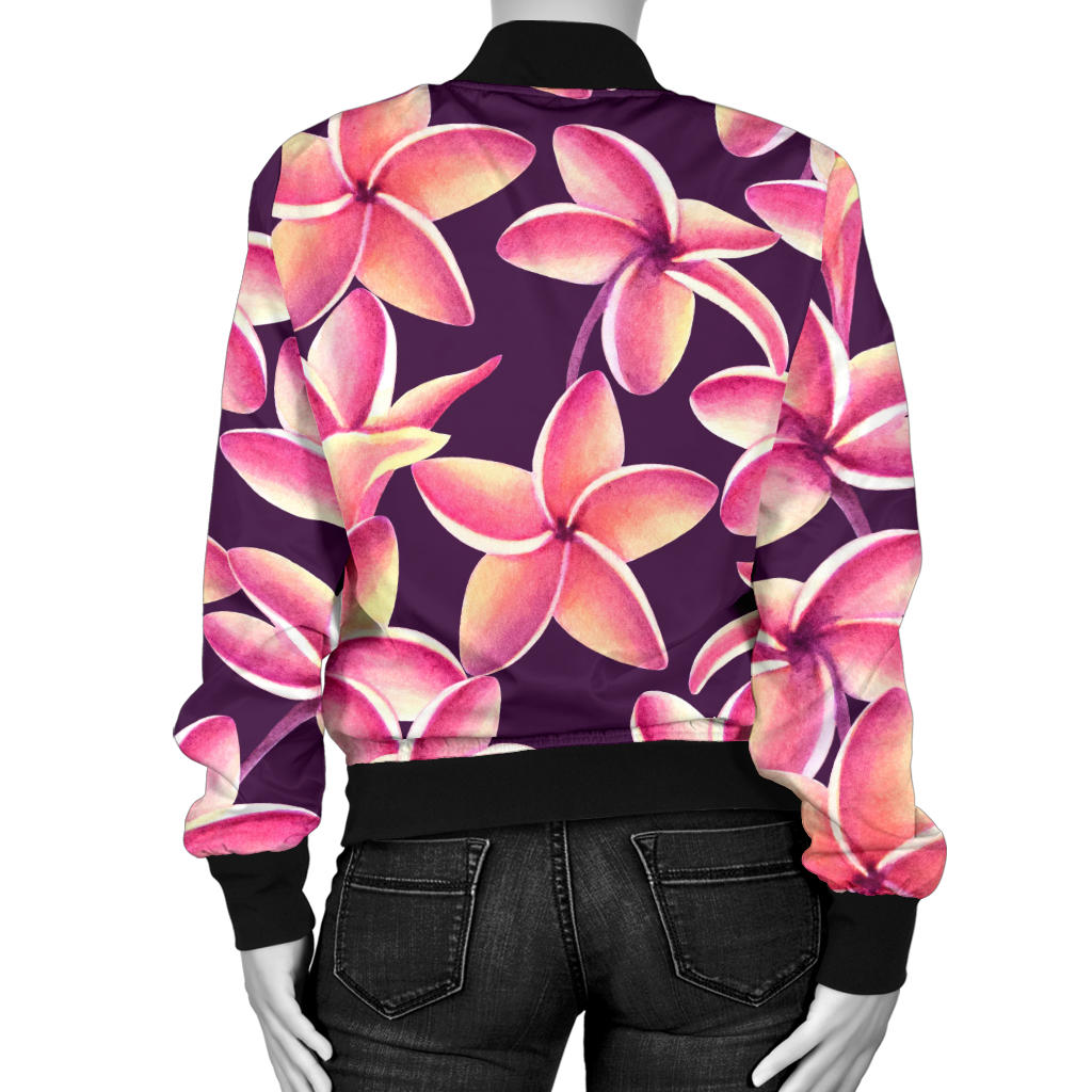 Purple Plumeria Pattern Print Design PM010 Women Bomber Jacket