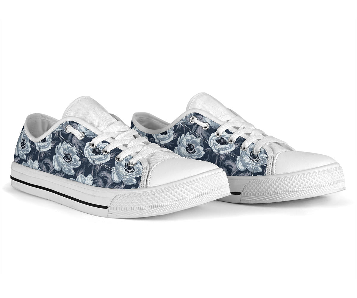 Anemone Pattern Print Design AM09 White Bottom Low Top Shoes