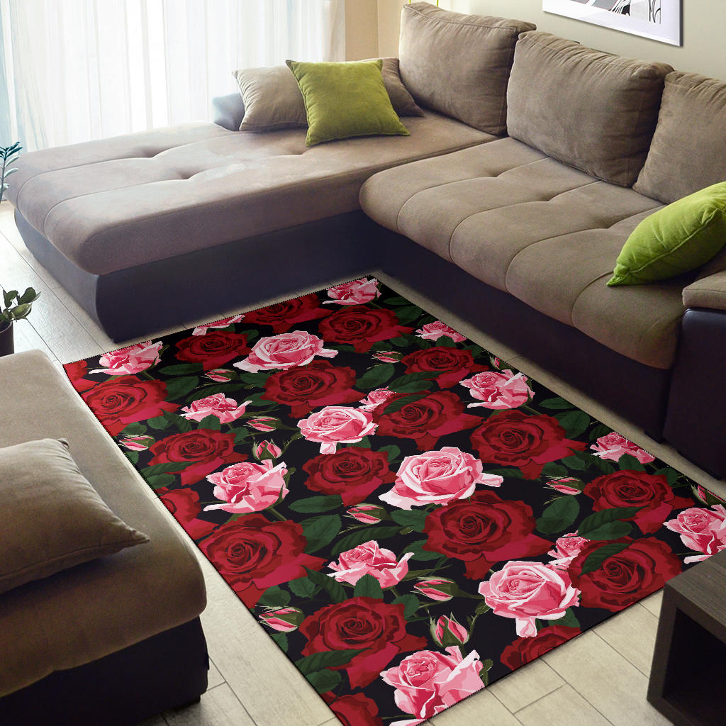 Rose Red Pink Pattern Print Design RO01 Area Rugs