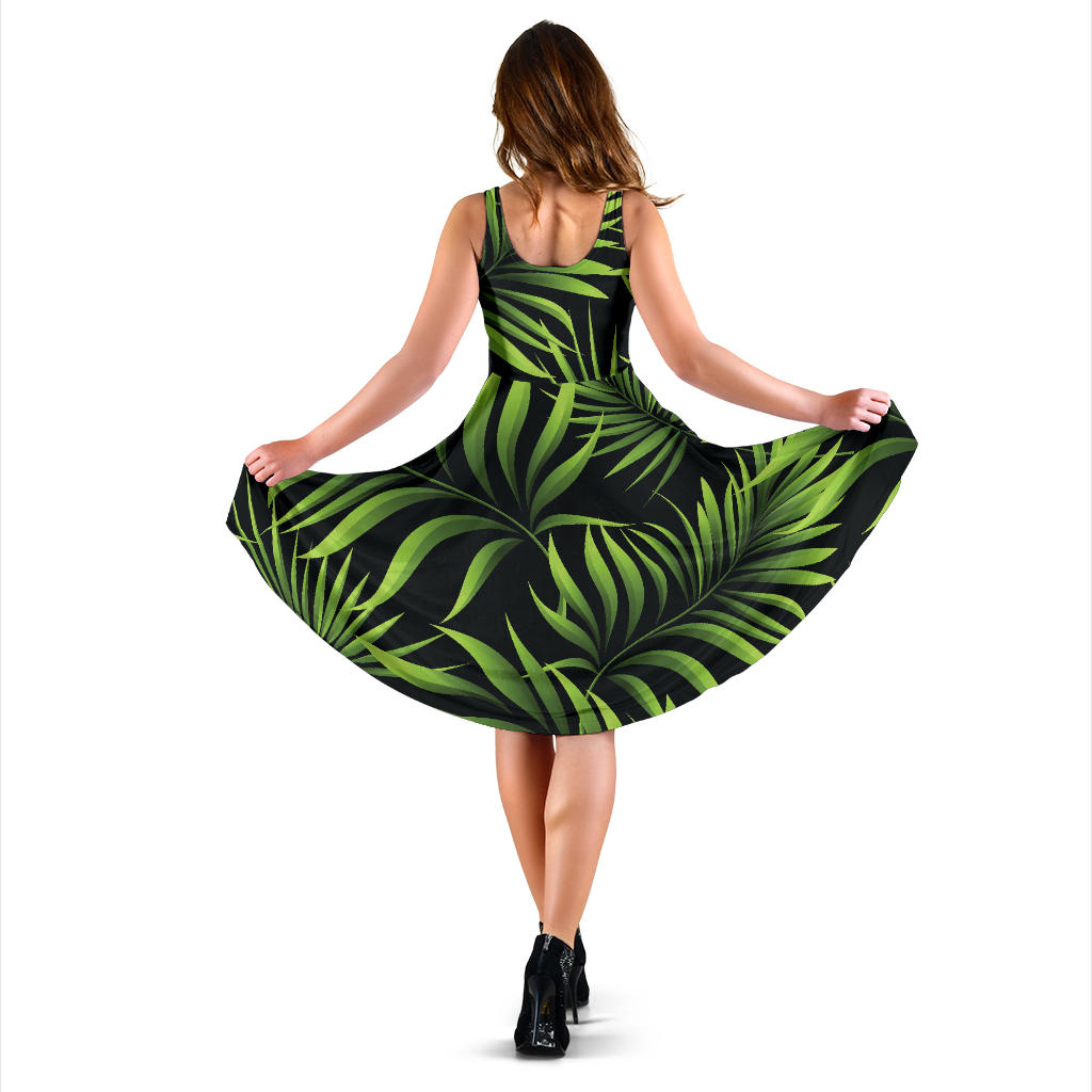 Palm Leaves Pattern Print Design PL07 Midi Dress