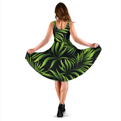 Palm Leaves Pattern Print Design PL07 Midi Dress