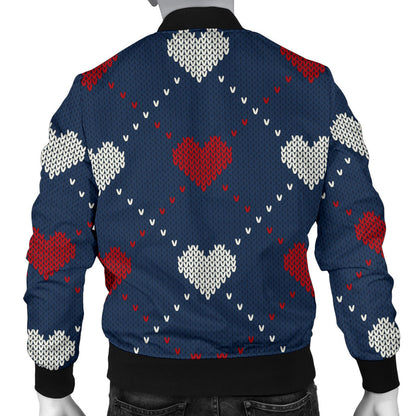 Heart Knit Pattern Print Design HE05 Men Bomber Jacket