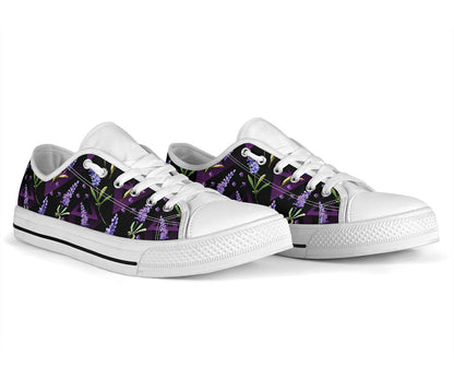 Lavender Pattern Print Design LV07 White Bottom Low Top Shoes