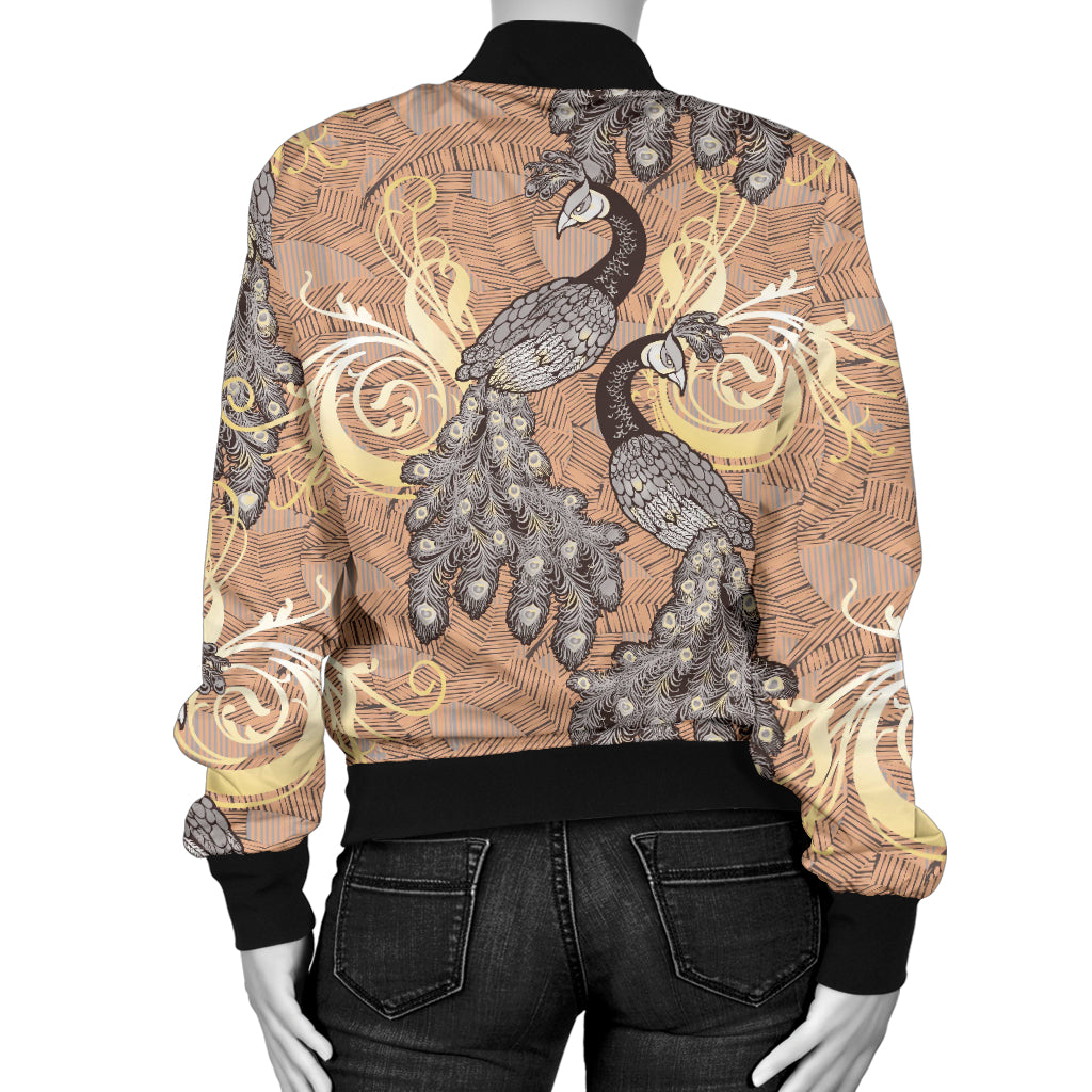 Peacock Pattern Print Design A05 Women's Bomber Jacket