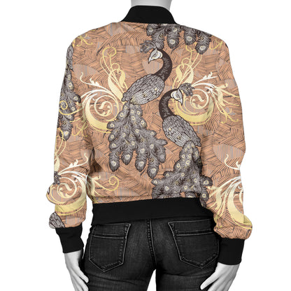 Peacock Pattern Print Design A05 Women's Bomber Jacket