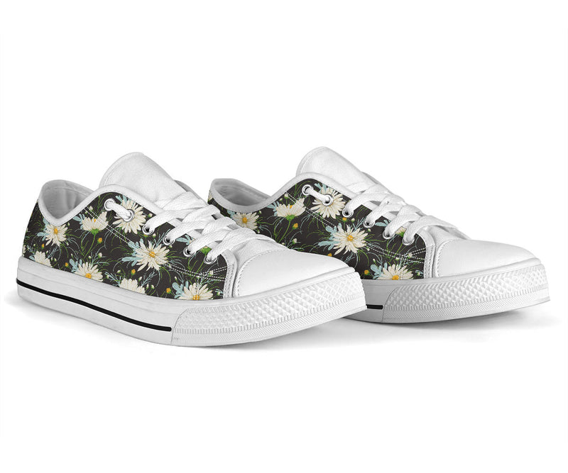 Daisy Pattern Print Design DS08 White Bottom Low Top Shoes