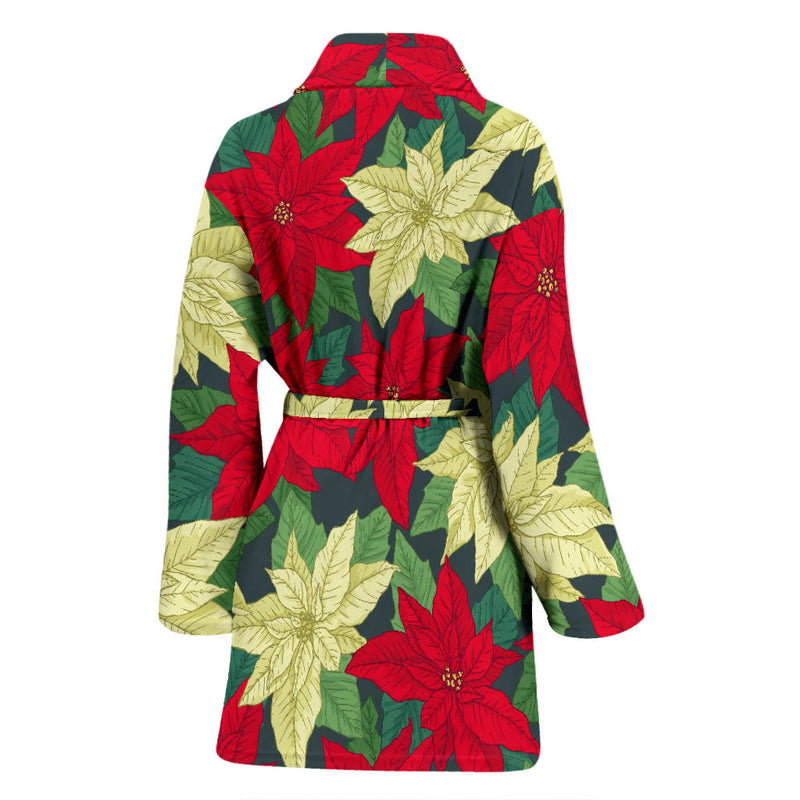 Poinsettia Pattern Print Design POT06 Women Bathrobe