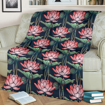 Water Lily Pattern Print Design WL03 Fleece Blanket