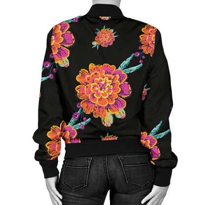 Marigold Pattern Print Design 01 Women's Bomber Jacket