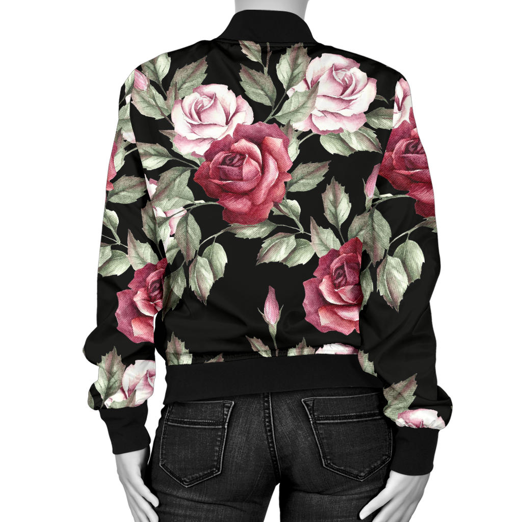 Rose Red Pink Pattern Print Design RO03 Women Bomber Jacket