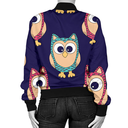 Owl Pattern Print Design A06 Women's Bomber Jacket