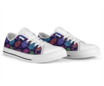 Easter Eggs Pattern Print Design RB012 White Bottom Low Top Shoes