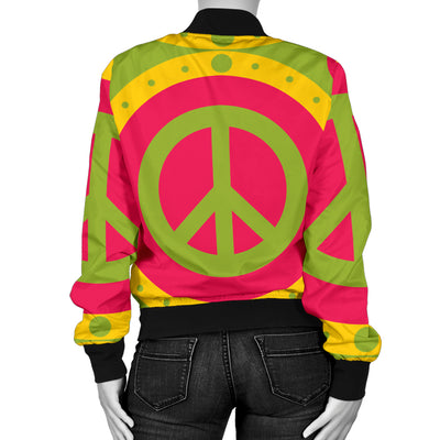 Peace Sign Pattern Print Design A01 Women's Bomber Jacket