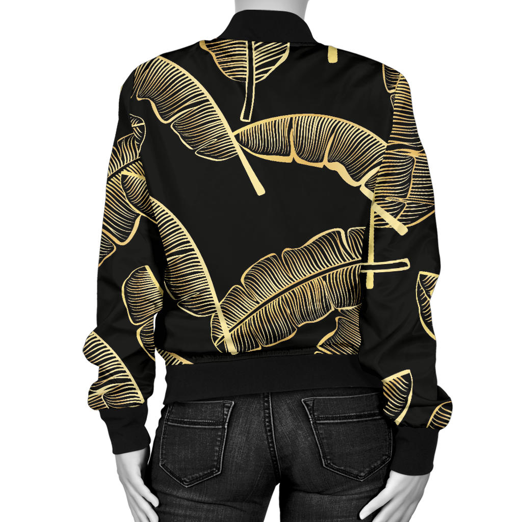 Banana Leaf Pattern Print Design BL07 Women Bomber Jacket