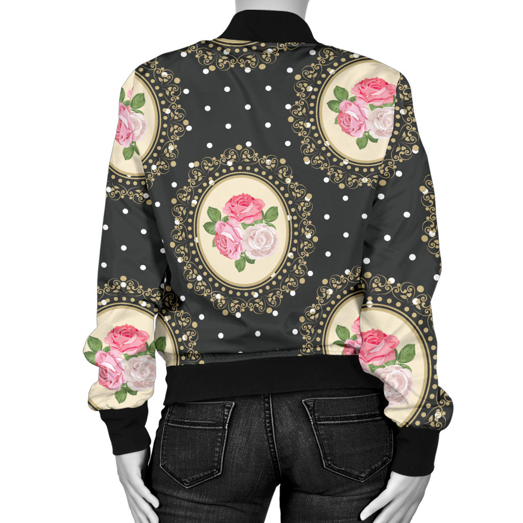 Rose Pattern Print Design RO015 Women Bomber Jacket
