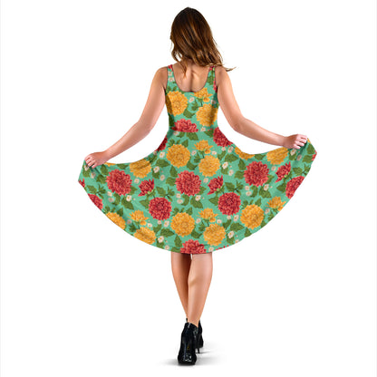 Dahlia Pattern Print Design DH011 Midi Dress