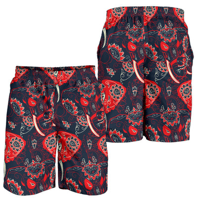 Red Indian Elephant Pattern Mens Shorts