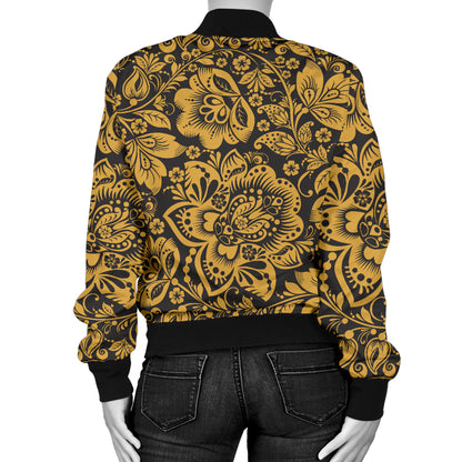 Brocade Gold Pattern Print Design 01 Women's Bomber Jacket