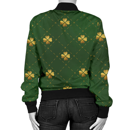 Clover Pattern Print Design 01 Women's Bomber Jacket
