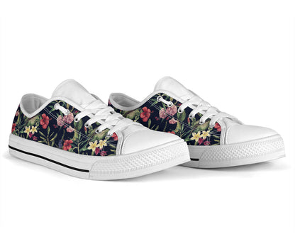 Tropical Flower Pattern White Bottom Low Top Shoes