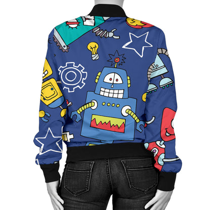 Robot Pattern Print Design A03 Women's Bomber Jacket