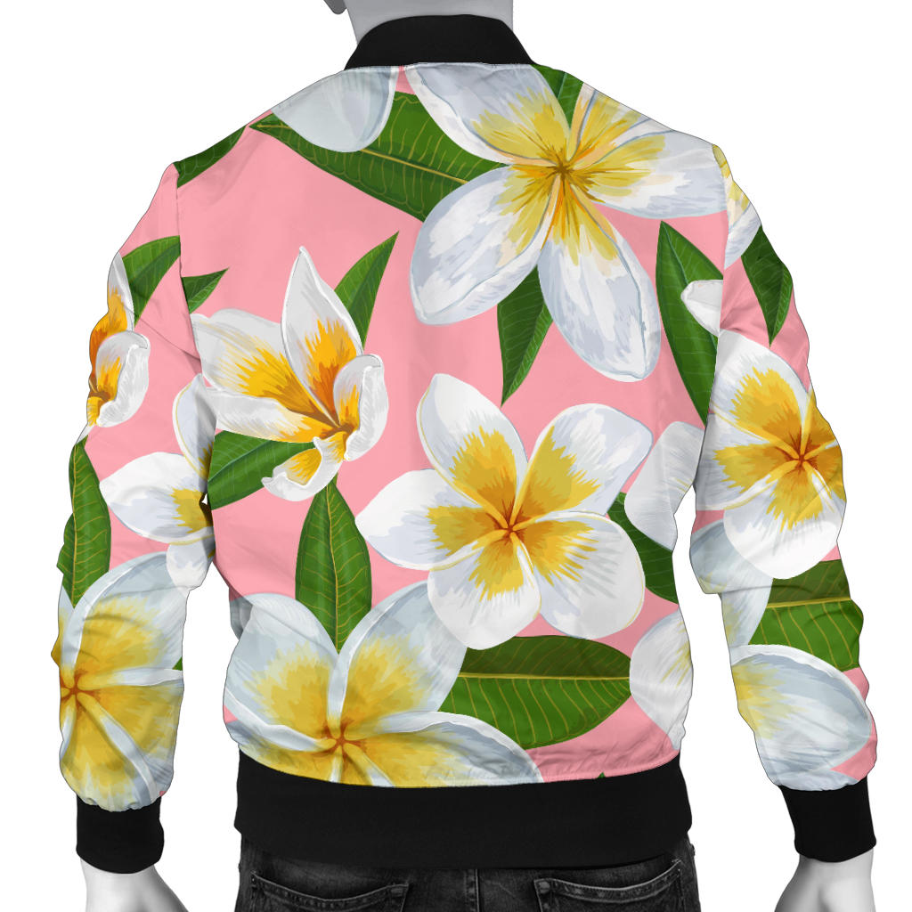 White Plumeria Pattern Print Design PM011 Men Bomber Jacket