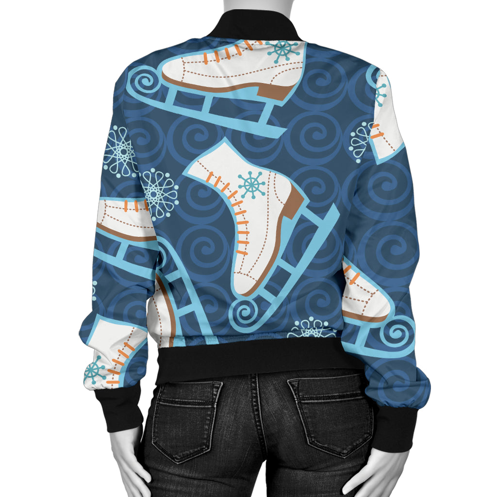 Ice Skate Pattern Print Design 01 Women's Bomber Jacket