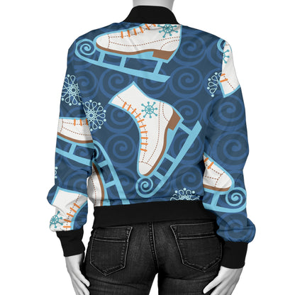 Ice Skate Pattern Print Design 01 Women's Bomber Jacket