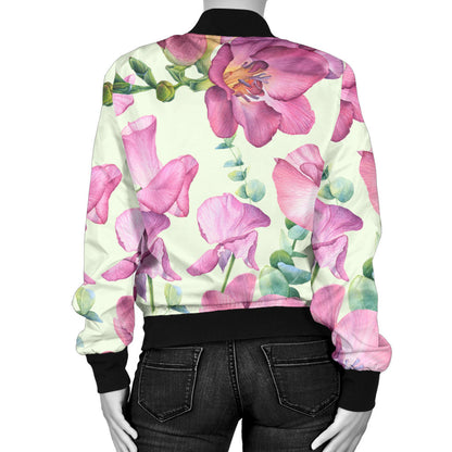 Peony Pattern Print Design PE011 Women Bomber Jacket