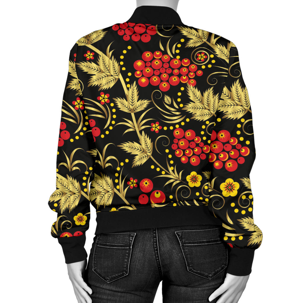 Cranberry Pattern Print Design CB02 Women Bomber Jacket