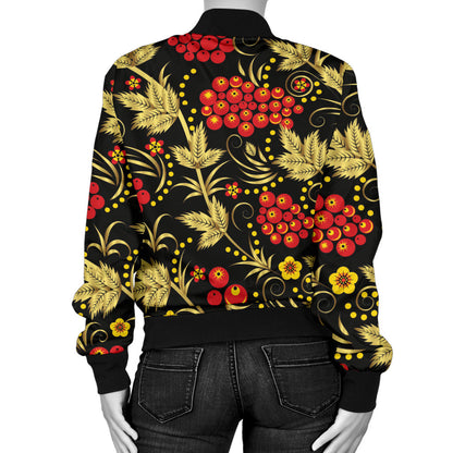 Cranberry Pattern Print Design CB02 Women Bomber Jacket