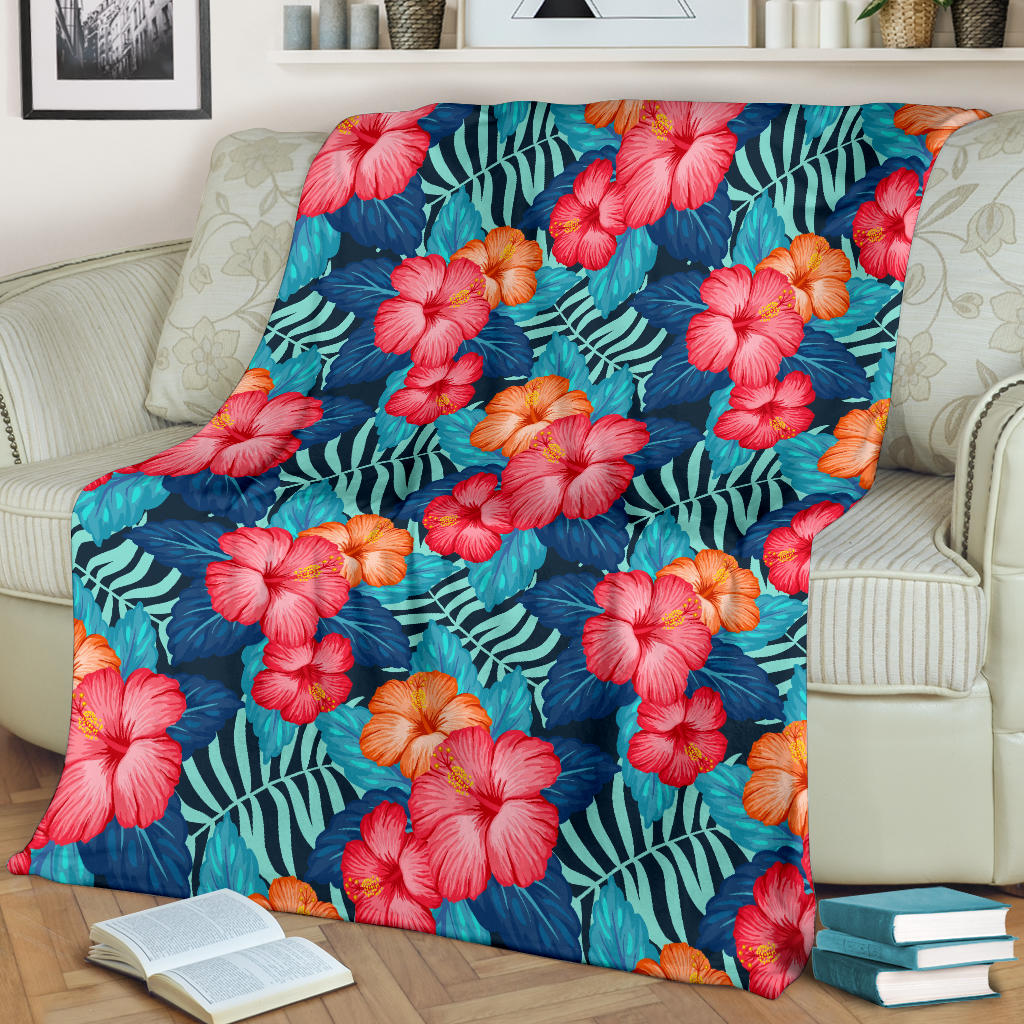 Red Hibiscus Pattern Print Design HB02 Fleece Blanket