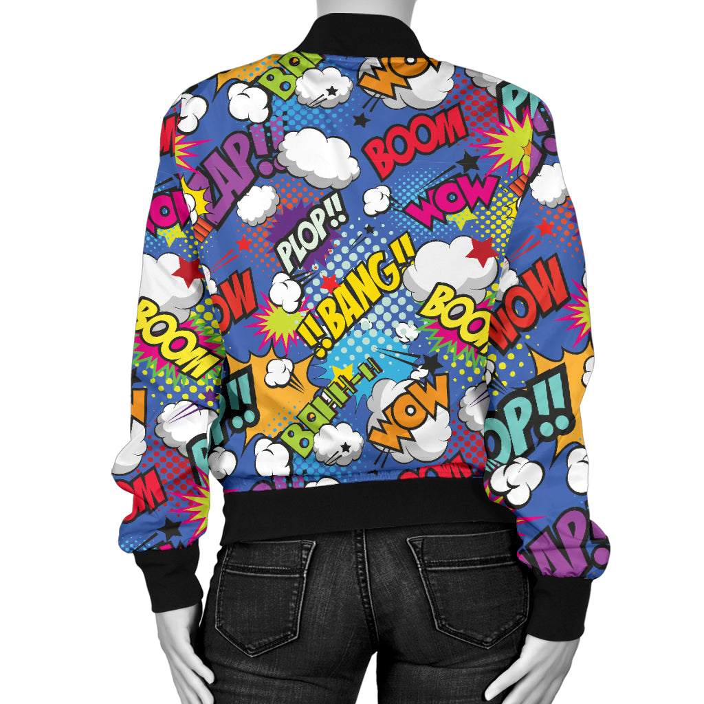 Comic Book Pattern Print Design 02 Women's Bomber Jacket