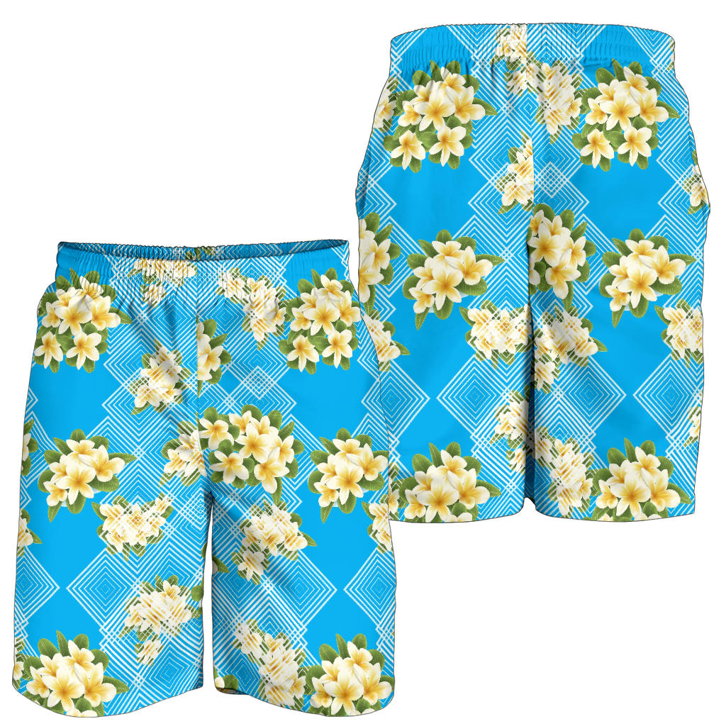 Yellow Plumeria Design Print Pattern Mens Shorts