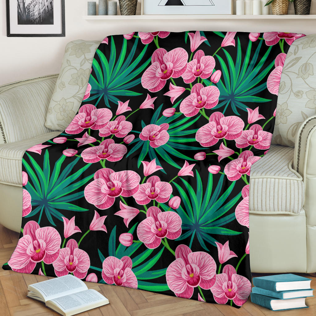 Orchid Pink Pattern Print Design OR06 Fleece Blanket