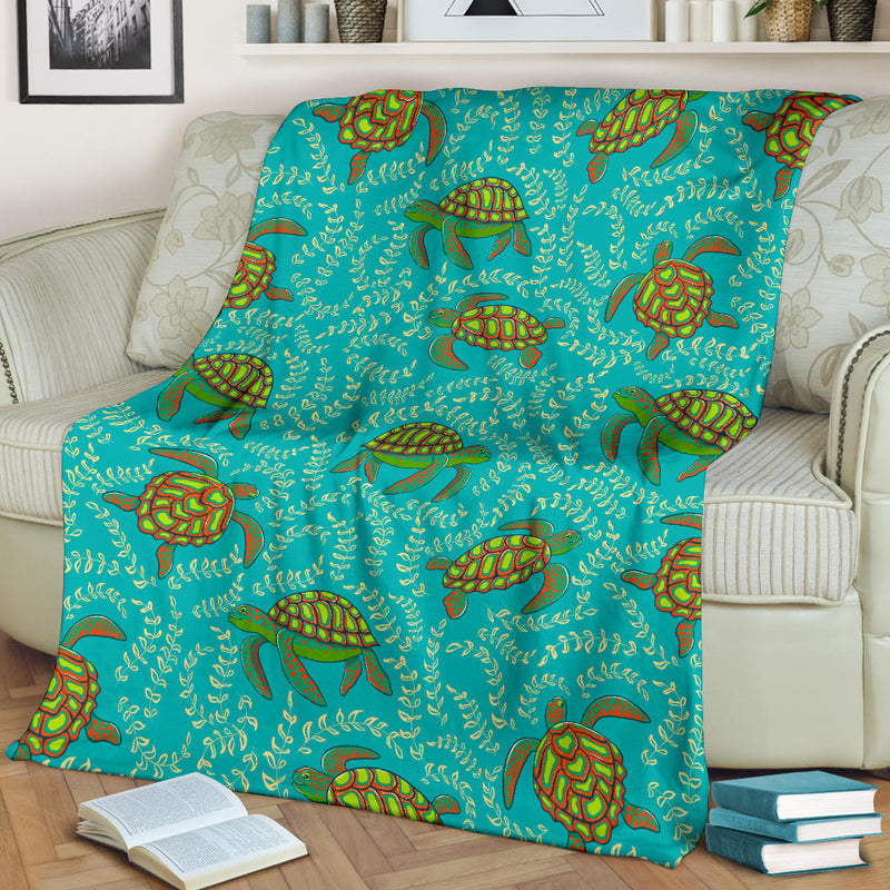 Sea Turtle Pattern Print Design T010 Fleece Blanket