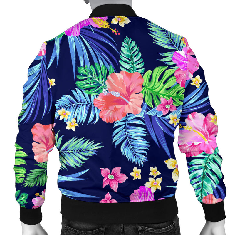 Neon Hibiscus Pattern Print Design HB016 Men Bomber Jacket