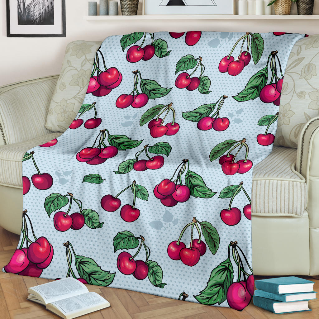 Cherry Pattern Print Design CH01 Fleece Blanket