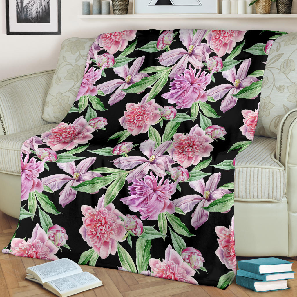 Peony Pattern Print Design PE08 Fleece Blanket