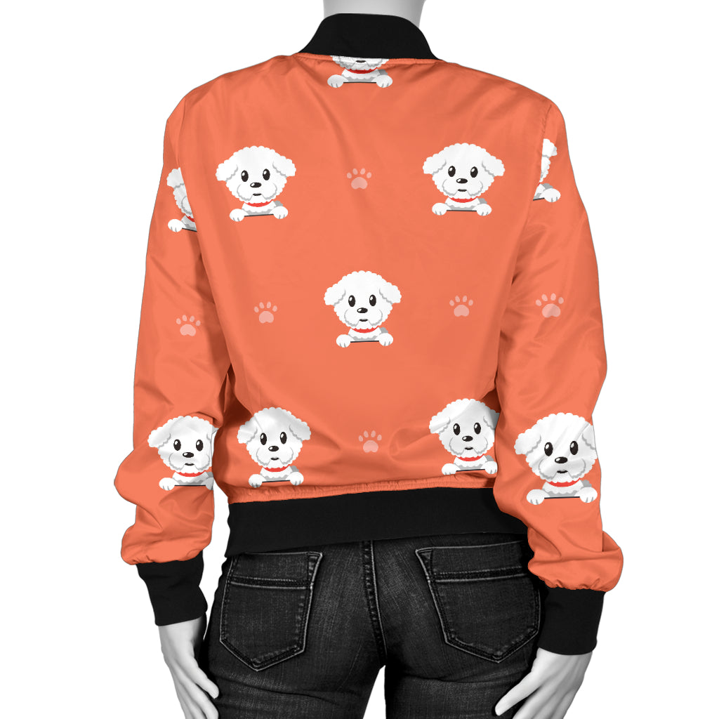 Bichons Frise Pattern Print Design 02 Women's Bomber Jacket