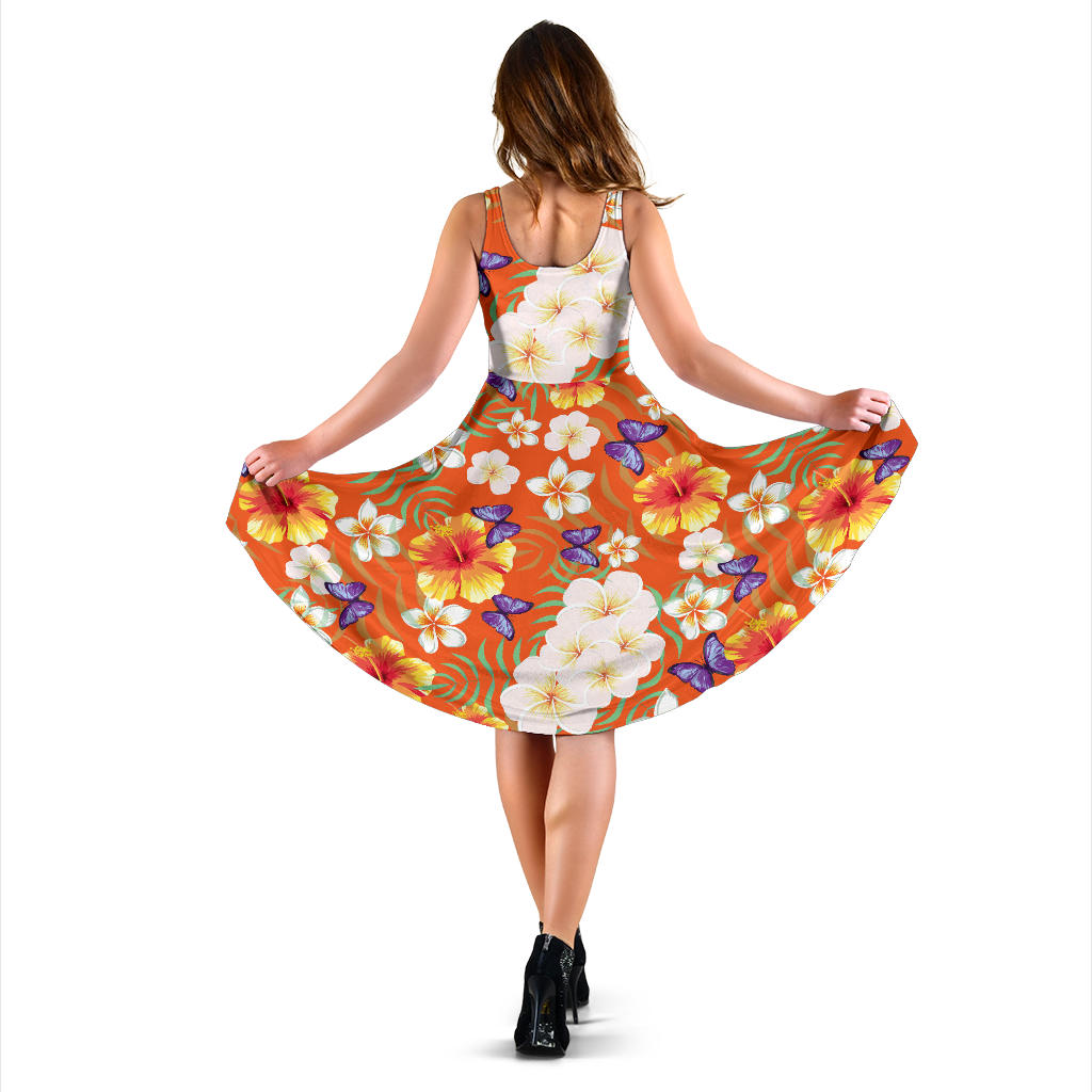 Tropical Flower Pattern Print Design TF027 Midi Dress